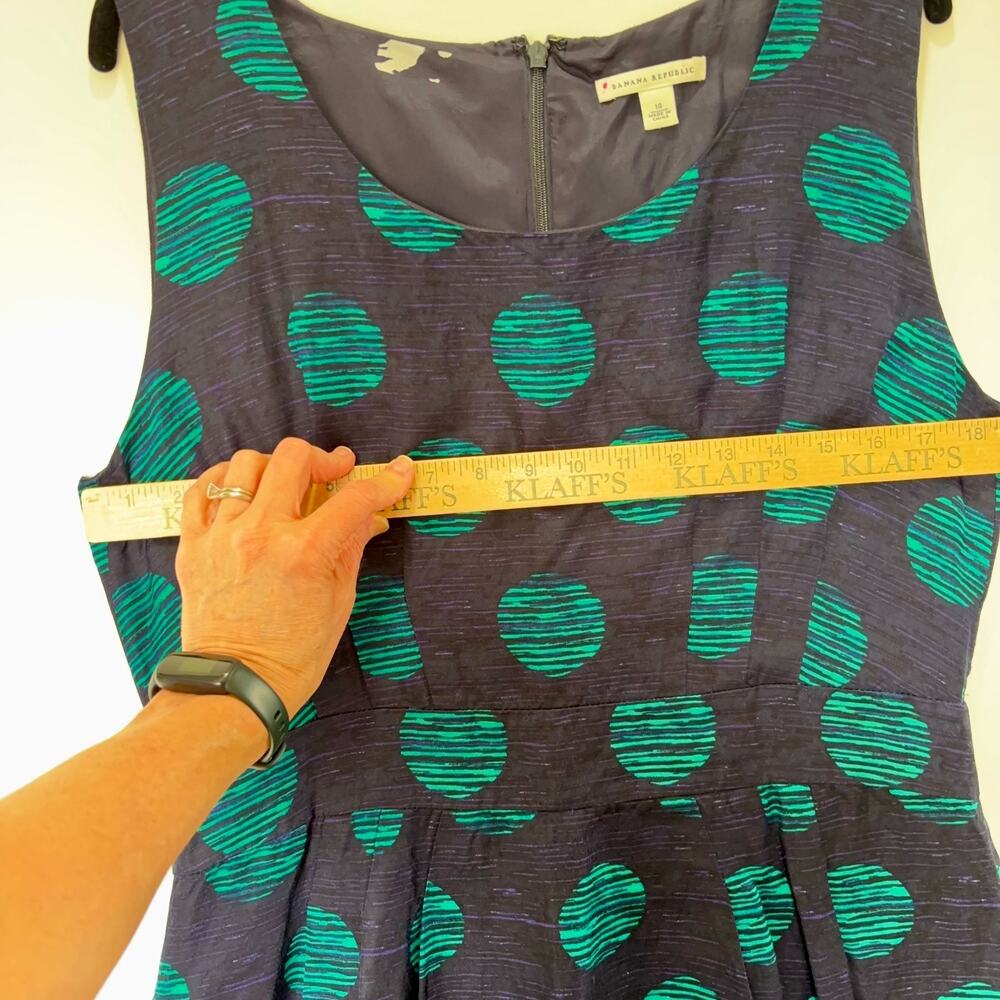 Banana Republic Polka Dot Linen Blend Dress Blue Green Sleeveless Womens 14 - Picture 12 of 15